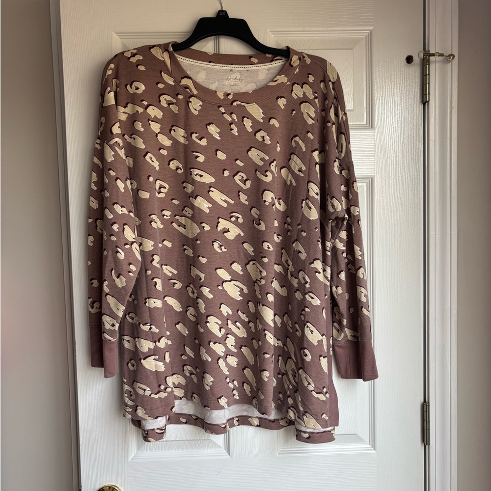 Wonderly Mauve and Cream Leopard Print Long Sleeve Top